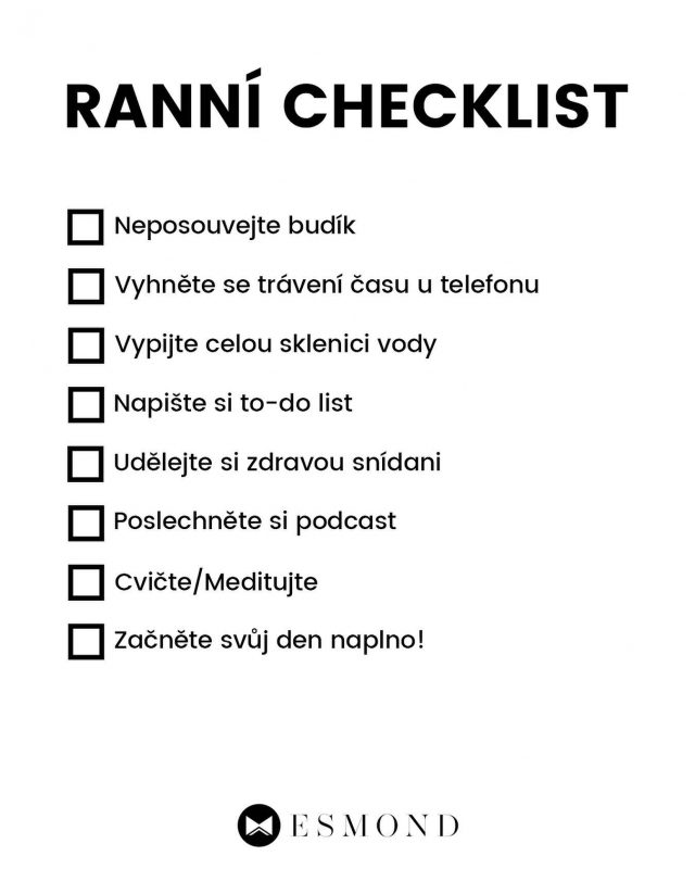Správná ranní rutina je základ úspěšného dne💪! Uložte si tento příspěvek a zítra začněte.

SLEDUJTE ➡ @esmond.cz
SLEDUJTE ▶️@esmond.cz

#homeofficecz #homeofficeczech #doma #domajedoma #produktivita #codelat #uspech #úspech #úspěch #uspěch #osobnirozvoj #osobnírozvoj #osobnirozvoj📚 #prokrastinace #seberozvoj #zijnaplno #žijnaplno #zivotjekratky #motivace #motivacejezaklad #motivacejinak #motivaceprozdravi #rannirutina #motivaceuspesnych #ctuesmond